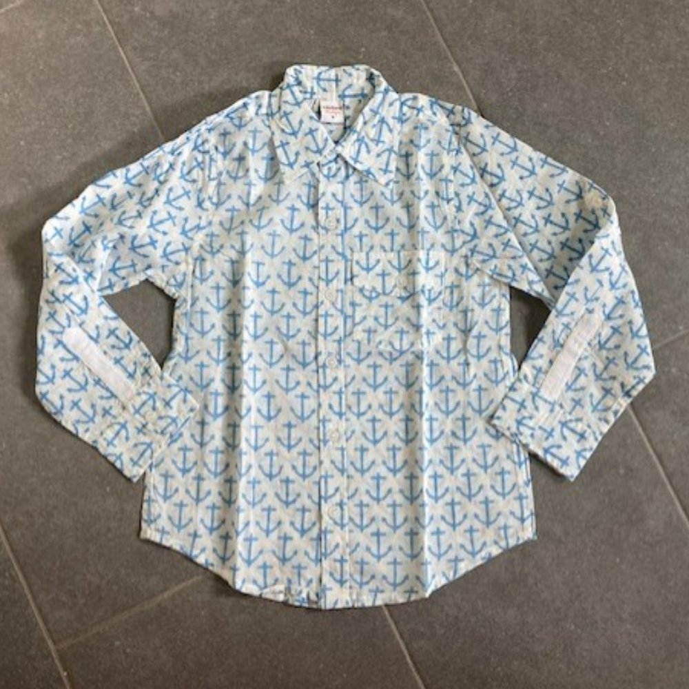 Boys Button Down Anchor Print Long Sleeve Shirt